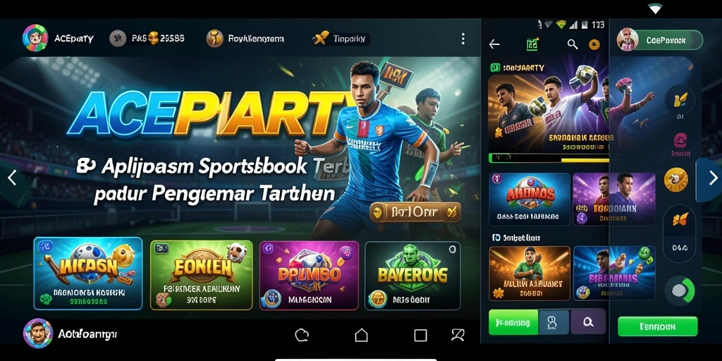 Tampilan utama ACEPARTY yang menunjukkan fitur taruhan olahraga.