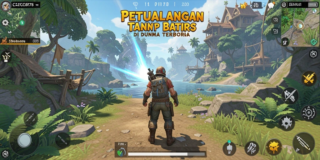 Screenshot utama menampilkan petualangan mendebarkan di dunia terbuka.