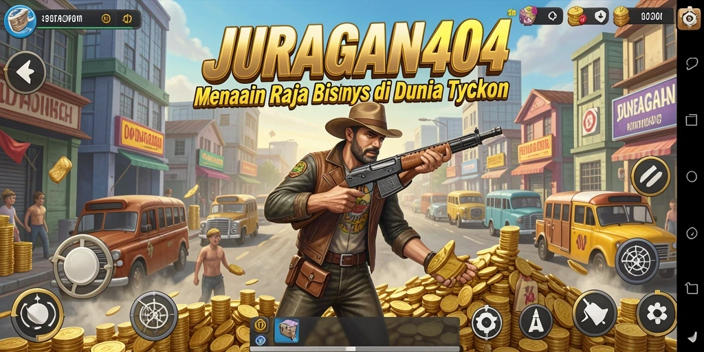 Tampilan gameplay menarik dari JURAGAN404 dengan elemen Tycoon.