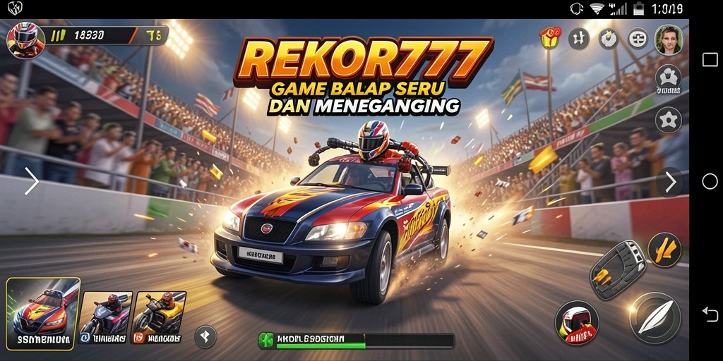 Tampilan gameplay balap yang menegangkan dalam REKOR777.