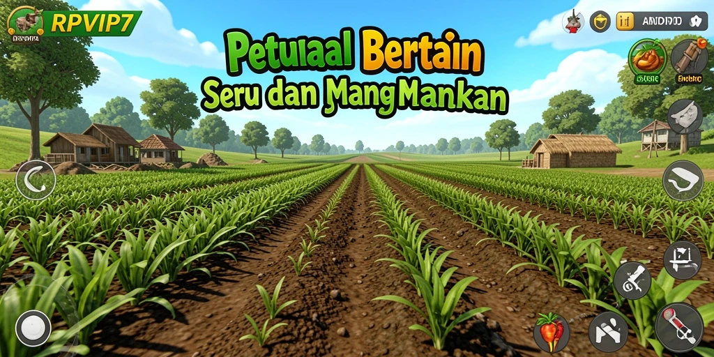 Tangkapan layar gameplay RPVIP7 dengan aktivitas bertani yang seru.